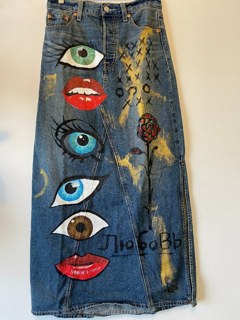 Hand-Painted Denim Long Skirt Levi's